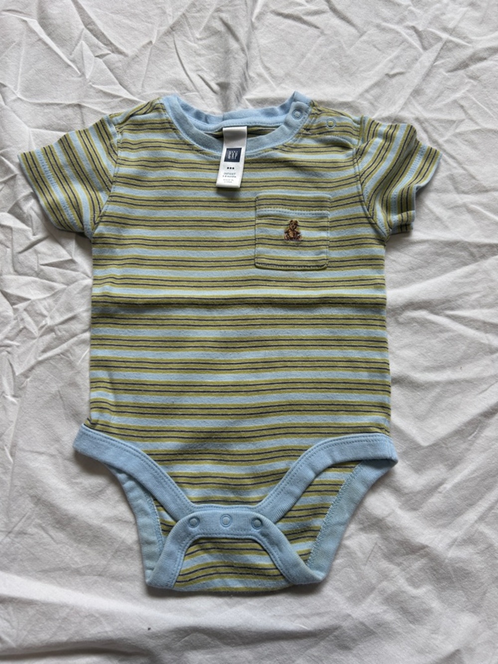 GAP Striped One-Piece Bodysuit in Light Blue and Green